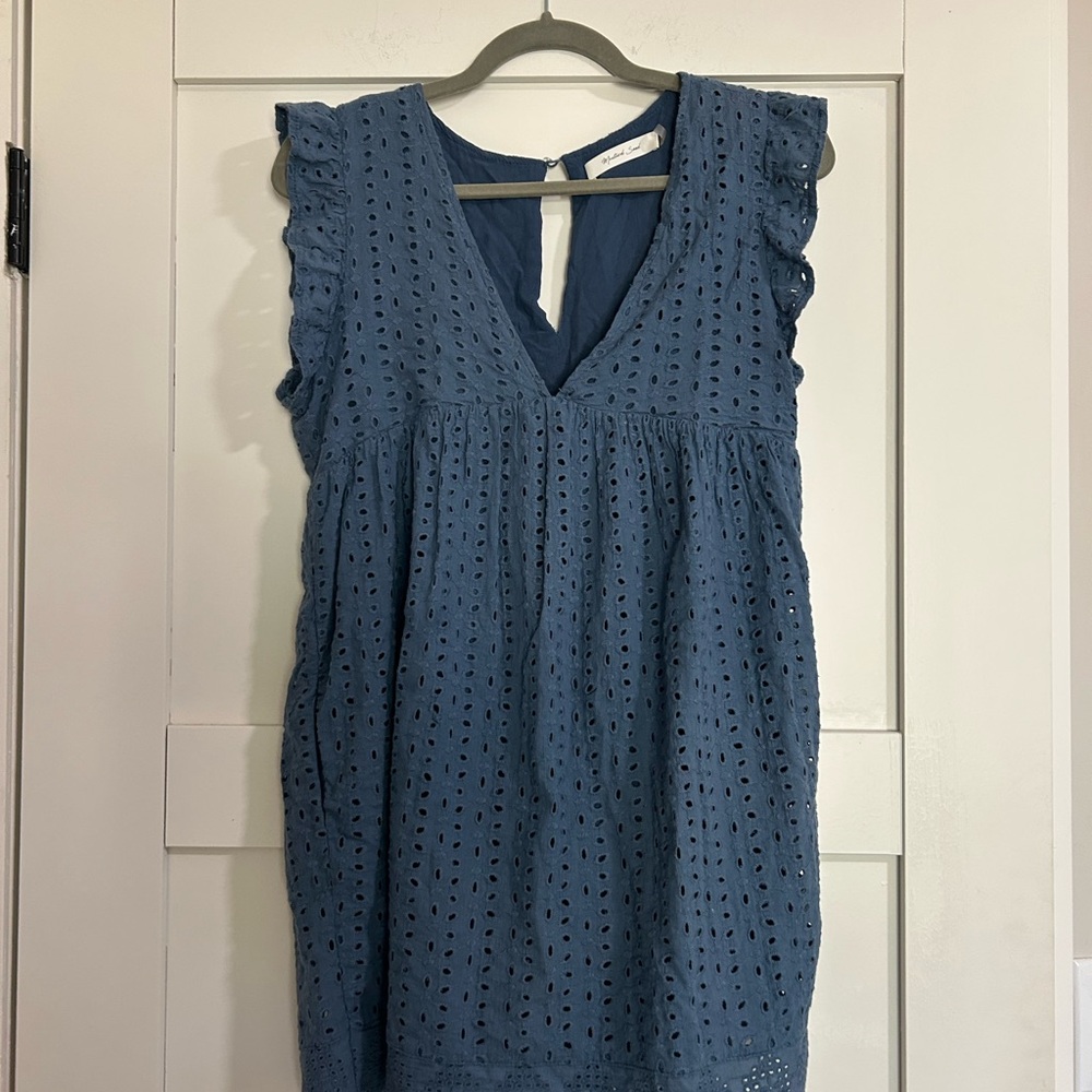 Mustard Seed Blue Eyelet V-Neck Romper